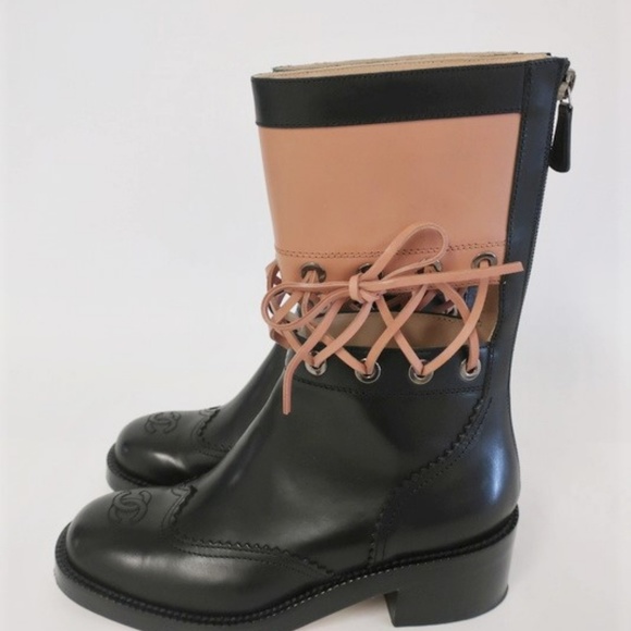 Chanel 16K Runway Lace Up Wingtip CC Boots - Picture 6 of 8
